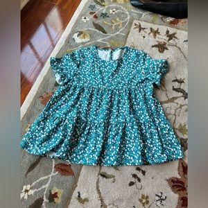 Blue Teal Calico Babygirl Blouse Top Size Medium